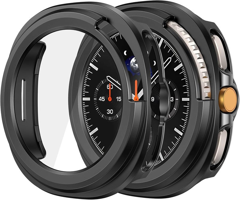 Misxi 2-Pack Hard PC Case with Tempered Glass Screen Protector for Samsung Galaxy Watch 8 Classic 46mm, Overall Protection Anti-Slip Scratch-Resistant Cover for Galaxy Watch8 Classic, Black - Image 1
